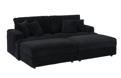 82 inches black corduroy sofa, two storage feet +4 throw pillows, create a living room, office fashion new darling!