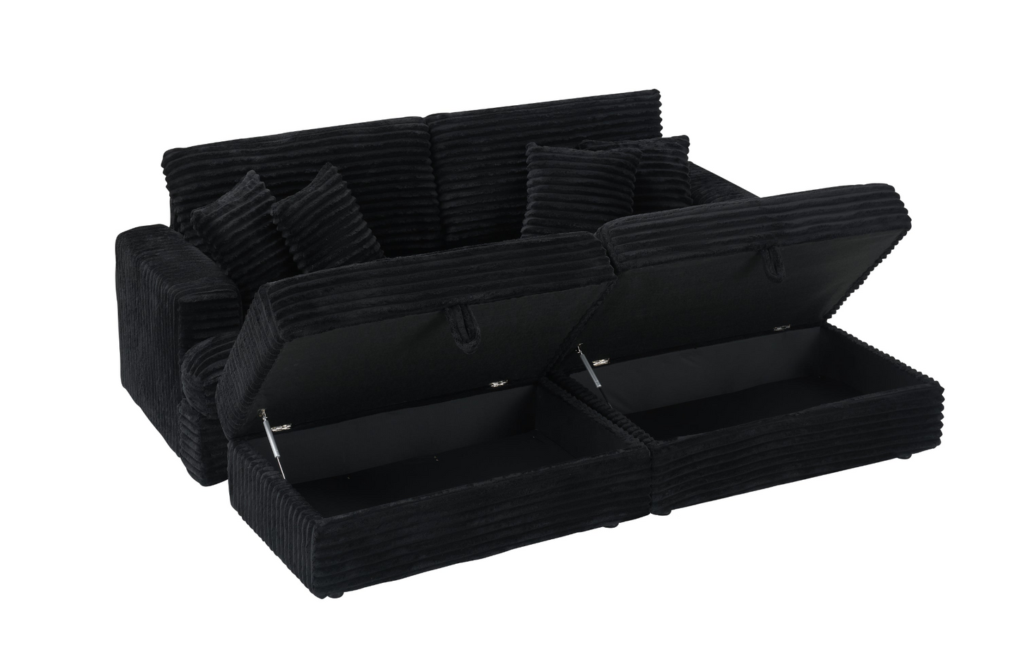 82 inches black corduroy sofa, two storage feet +4 throw pillows, create a living room, office fashion new darling!