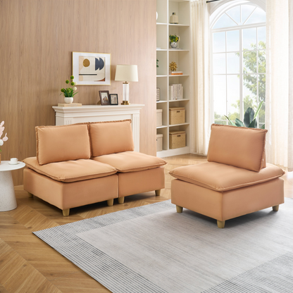 88-inch simple, modern and ultra-comfortable straight-row three-seater pumpkin-colored flannel sofa is suitable for living rooms, bedrooms and balconies.