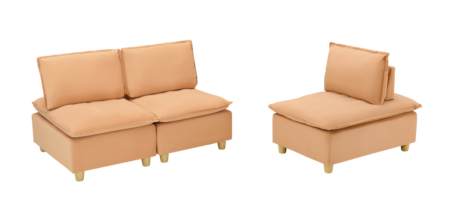 88-inch simple, modern and ultra-comfortable straight-row three-seater pumpkin-colored flannel sofa is suitable for living rooms, bedrooms and balconies.