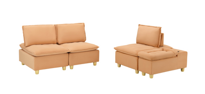 88-inch simple, modern and ultra-comfortable straight-row three-seater pumpkin-colored flannel sofa is suitable for living rooms, bedrooms and balconies.