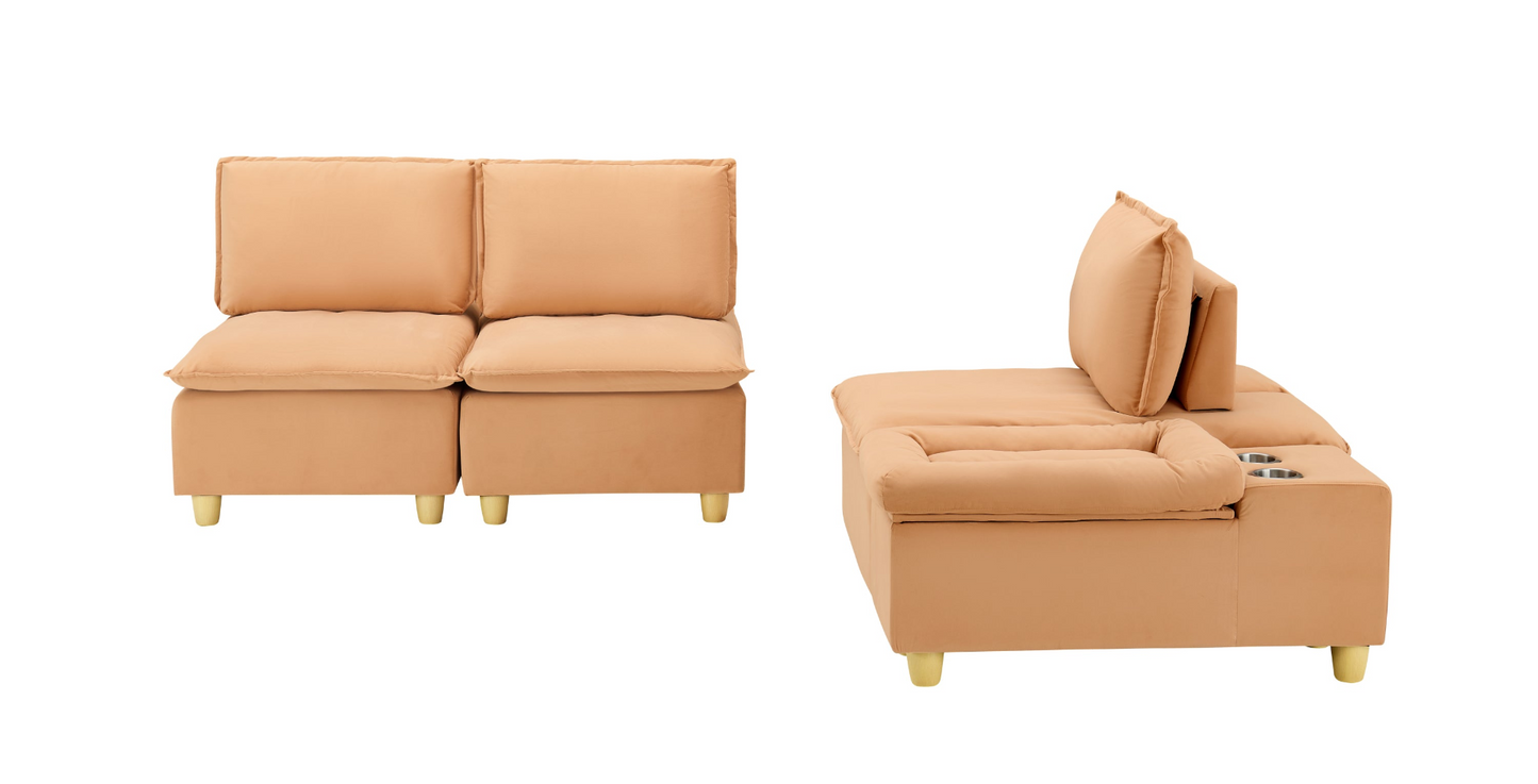 88-inch simple, modern and ultra-comfortable straight-row three-seater pumpkin-colored flannel sofa is suitable for living rooms, bedrooms and balconies.