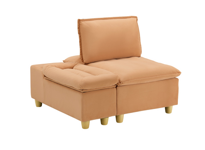 44.29-inch pumpkin-colored flannel single sofa with a movable storage cabinet and cup holders, which is suitable for the living room and balcony.