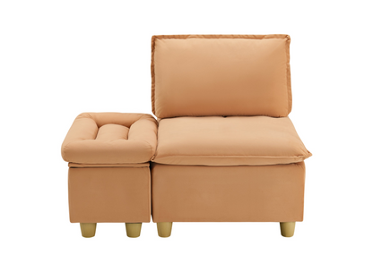 44.29-inch pumpkin-colored flannel single sofa with a movable storage cabinet and cup holders, which is suitable for the living room and balcony.