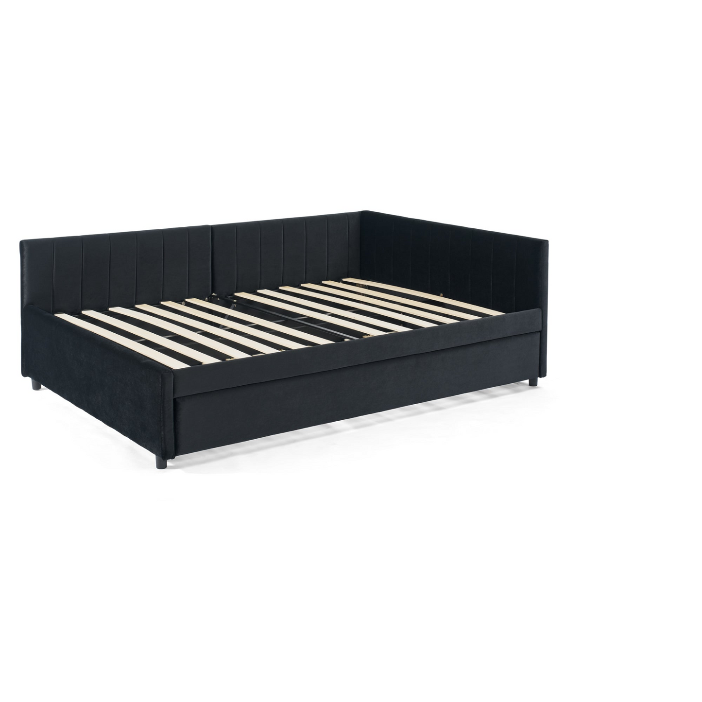 Full Size Daybed with Trundle Upholstered Tufted Sofa Bed, Sofa Bed Frame with Comfortable Backrest and Armrests, Velvet, Black(79.5''x58''x25'')