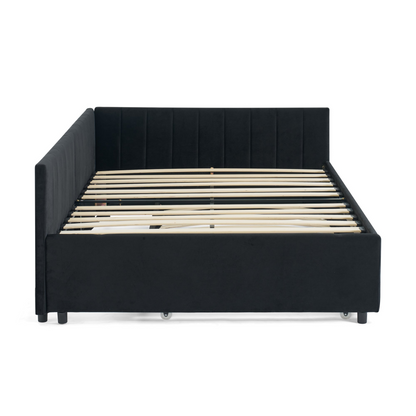 Full Size Daybed with Trundle Upholstered Tufted Sofa Bed, Sofa Bed Frame with Comfortable Backrest and Armrests, Velvet, Black(79.5''x58''x25'')