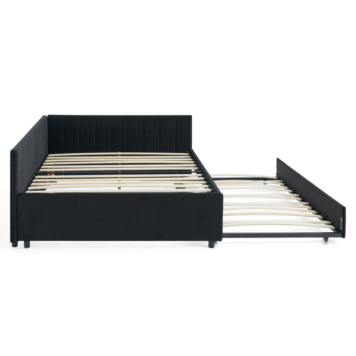 Full Size Daybed with Trundle Upholstered Tufted Sofa Bed, Sofa Bed Frame with Comfortable Backrest and Armrests, Velvet, Black(79.5''x58''x25'')