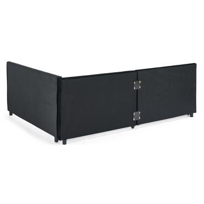 Full Size Daybed with Trundle Upholstered Tufted Sofa Bed, Sofa Bed Frame with Comfortable Backrest and Armrests, Velvet, Black(79.5''x58''x25'')
