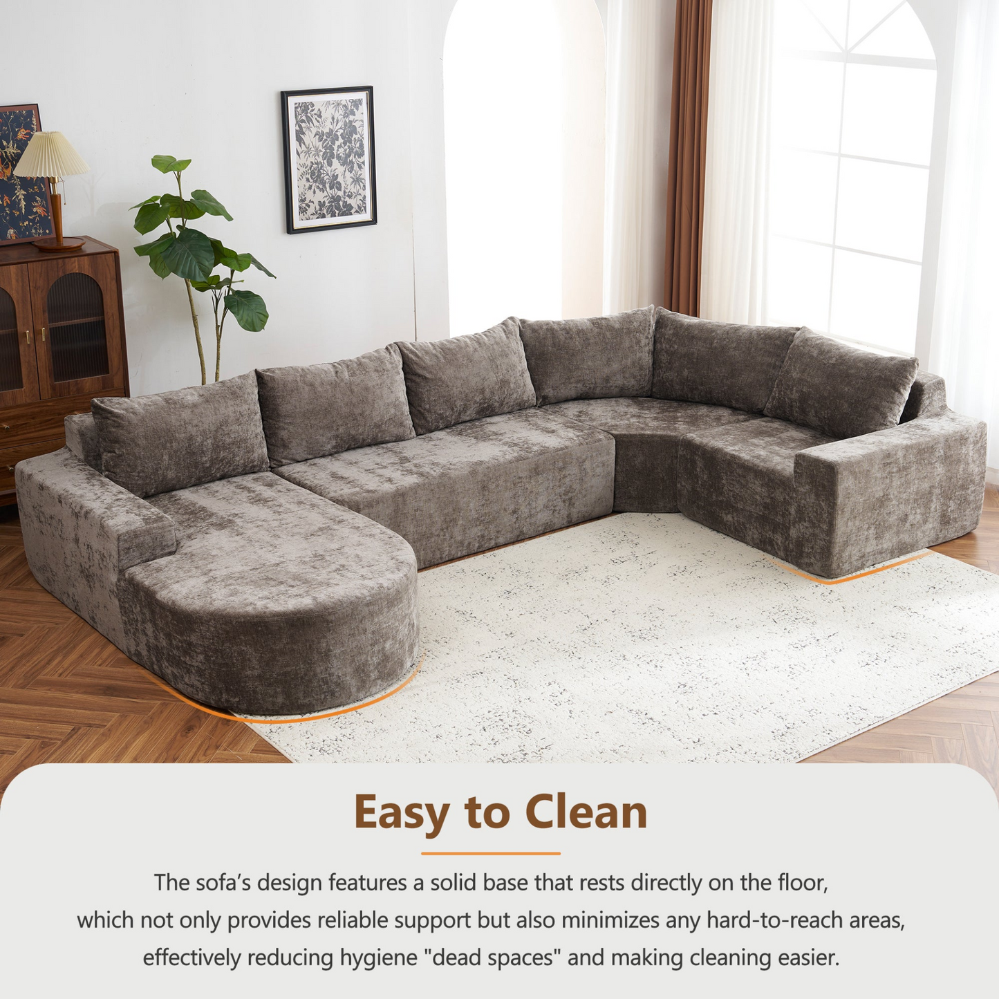141.7" Oversized Modular Sofa Cloud Sectional Sofa Set Upholstered Couches U-shaped Sofa with Deep Seat for Living Room, Brown