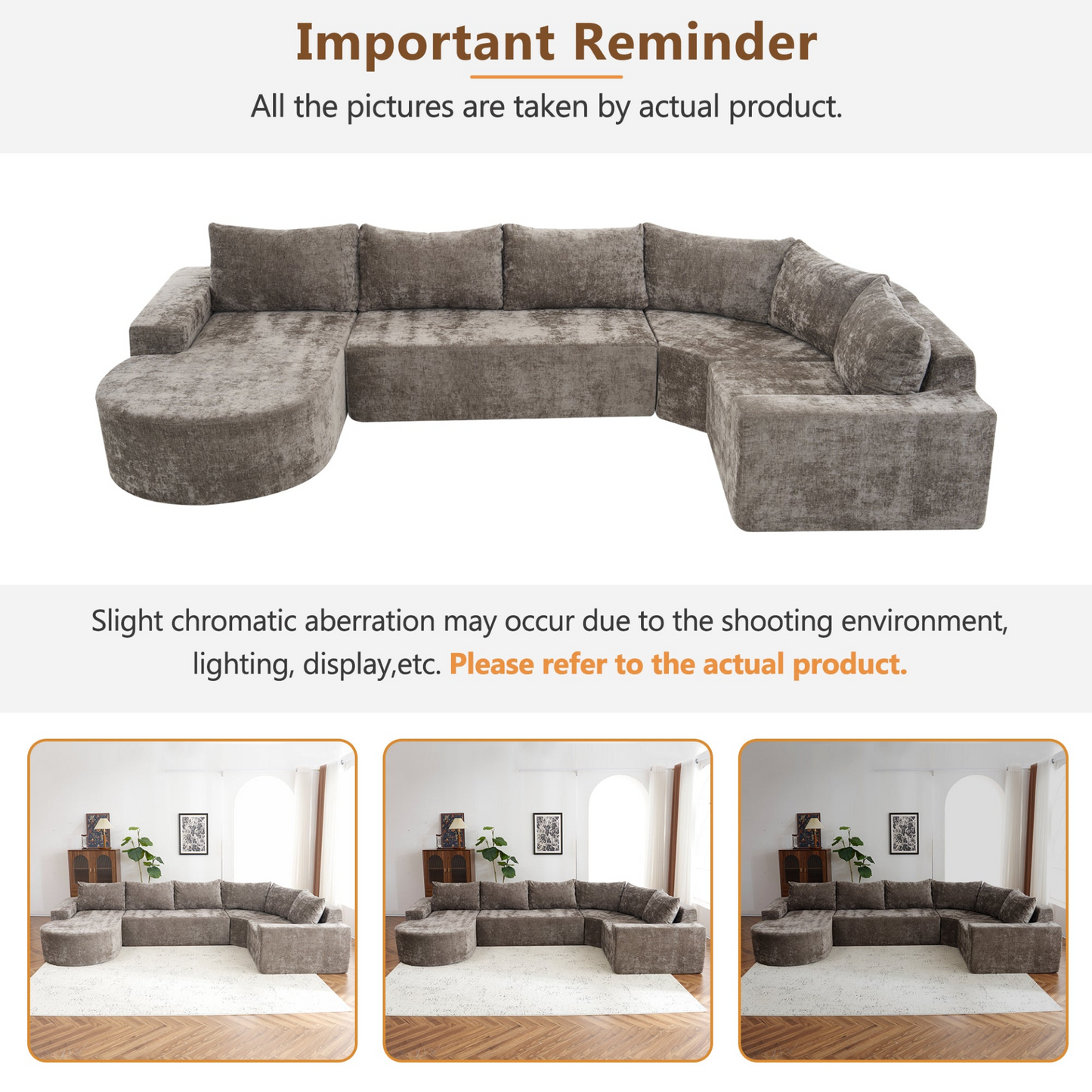141.7" Oversized Modular Sofa Cloud Sectional Sofa Set Upholstered Couches U-shaped Sofa with Deep Seat for Living Room, Brown