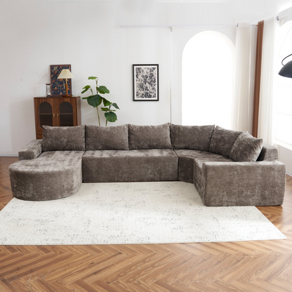 141.7" Oversized Modular Sofa Cloud Sectional Sofa Set Upholstered Couches U-shaped Sofa with Deep Seat for Living Room, Brown