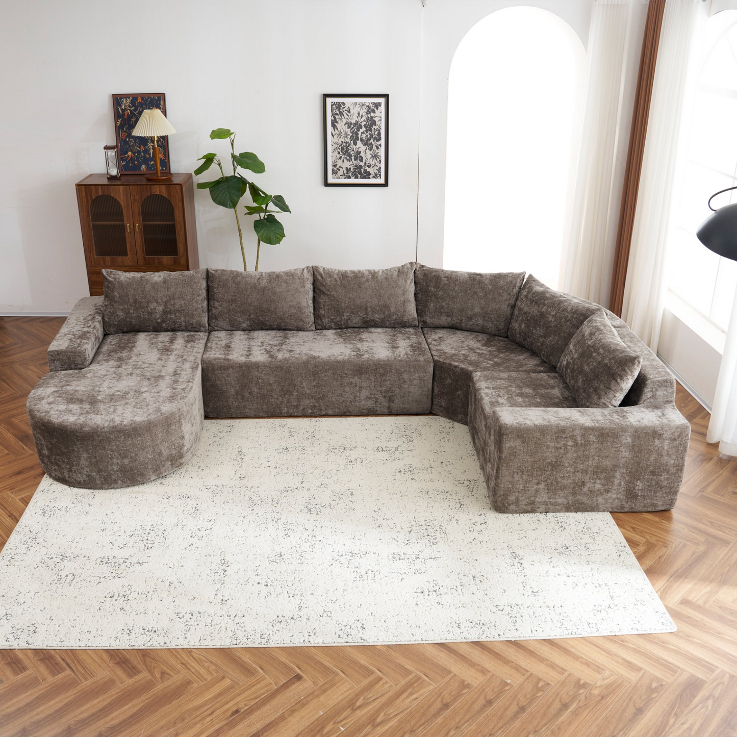 141.7" Oversized Modular Sofa Cloud Sectional Sofa Set Upholstered Couches U-shaped Sofa with Deep Seat for Living Room, Brown