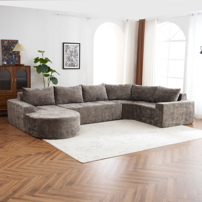 141.7" Oversized Modular Sofa Cloud Sectional Sofa Set Upholstered Couches U-shaped Sofa with Deep Seat for Living Room, Brown