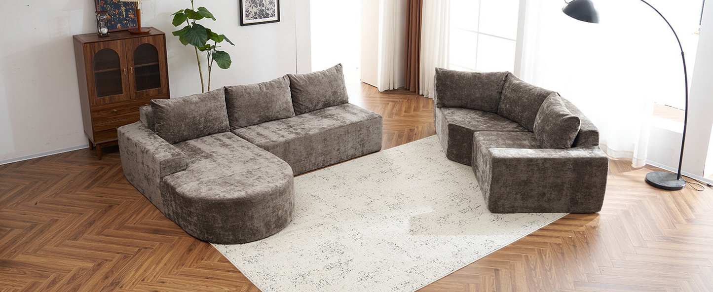 141.7" Oversized Modular Sofa Cloud Sectional Sofa Set Upholstered Couches U-shaped Sofa with Deep Seat for Living Room, Brown