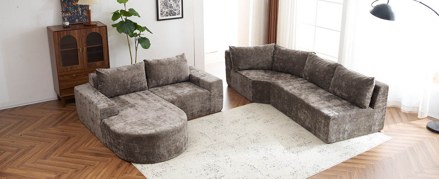 141.7" Oversized Modular Sofa Cloud Sectional Sofa Set Upholstered Couches U-shaped Sofa with Deep Seat for Living Room, Brown