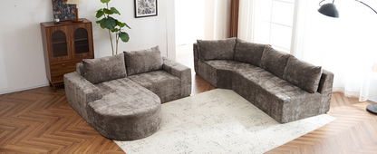 141.7" Oversized Modular Sofa Cloud Sectional Sofa Set Upholstered Couches U-shaped Sofa with Deep Seat for Living Room, Brown