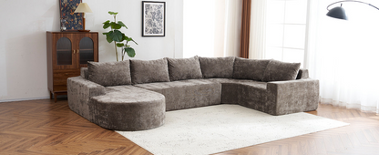 141.7" Oversized Modular Sofa Cloud Sectional Sofa Set Upholstered Couches U-shaped Sofa with Deep Seat for Living Room, Brown