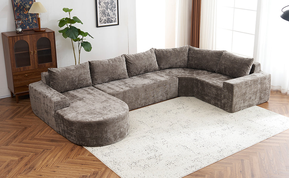 141.7" Oversized Modular Sofa Cloud Sectional Sofa Set Upholstered Couches U-shaped Sofa with Deep Seat for Living Room, Brown