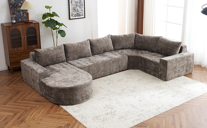 141.7" Oversized Modular Sofa Cloud Sectional Sofa Set Upholstered Couches U-shaped Sofa with Deep Seat for Living Room, Brown