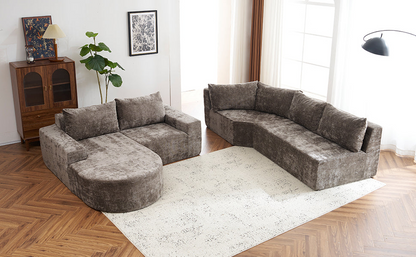 141.7" Oversized Modular Sofa Cloud Sectional Sofa Set Upholstered Couches U-shaped Sofa with Deep Seat for Living Room, Brown