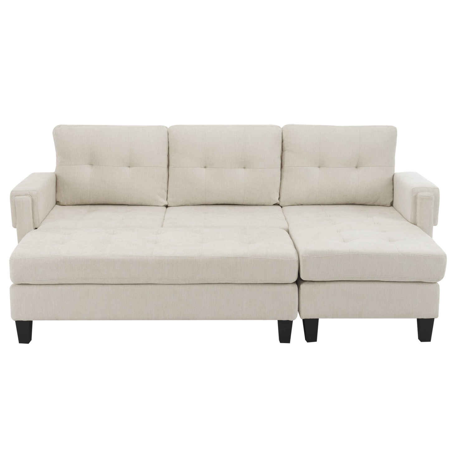 83.4" L-shaped Sofa Sectional Couch Sofa Bed with Two USB Ports, a Movable Ottoman and a Reversible Chaise Lounge for Living Room, Beige