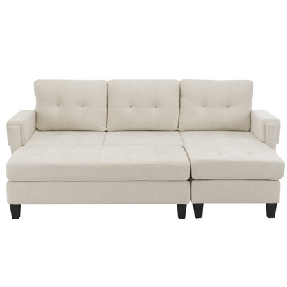 83.4" L-shaped Sofa Sectional Couch Sofa Bed with Two USB Ports, a Movable Ottoman and a Reversible Chaise Lounge for Living Room, Beige