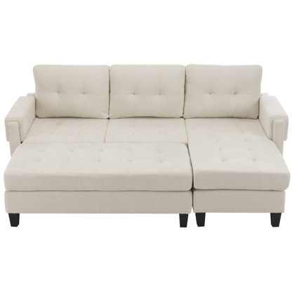 83.4" L-shaped Sofa Sectional Couch Sofa Bed with Two USB Ports, a Movable Ottoman and a Reversible Chaise Lounge for Living Room, Beige