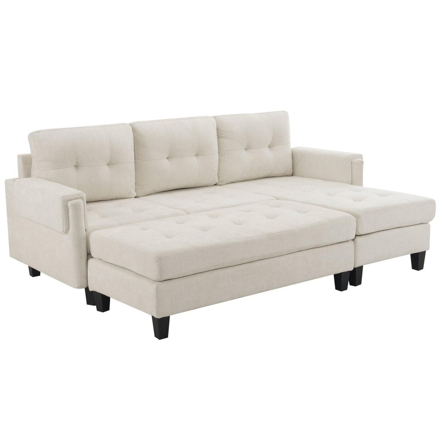 83.4" L-shaped Sofa Sectional Couch Sofa Bed with Two USB Ports, a Movable Ottoman and a Reversible Chaise Lounge for Living Room, Beige