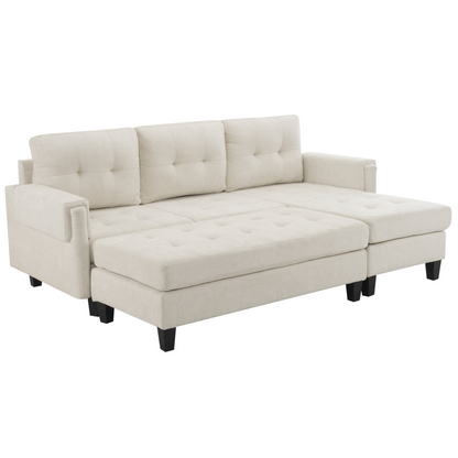 83.4" L-shaped Sofa Sectional Couch Sofa Bed with Two USB Ports, a Movable Ottoman and a Reversible Chaise Lounge for Living Room, Beige
