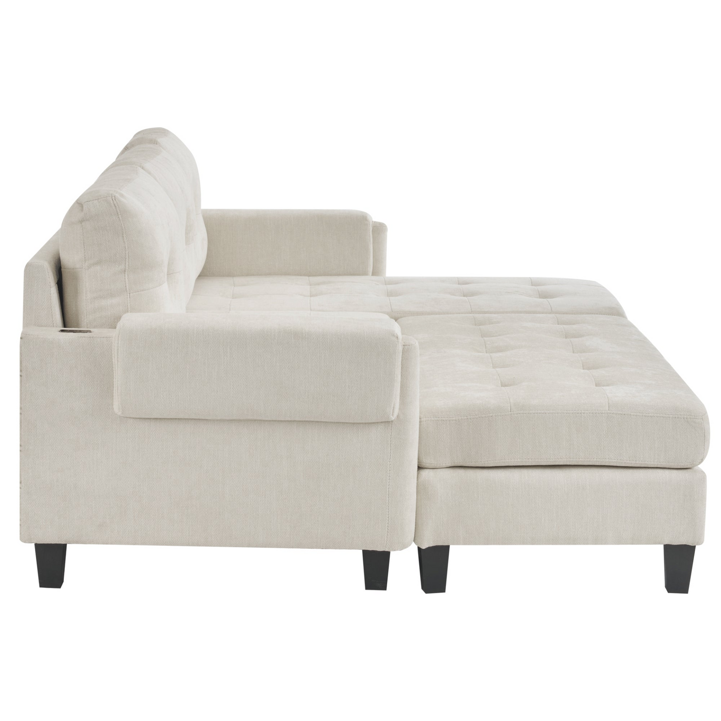 83.4" L-shaped Sofa Sectional Couch Sofa Bed with Two USB Ports, a Movable Ottoman and a Reversible Chaise Lounge for Living Room, Beige