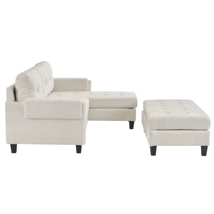 83.4" L-shaped Sofa Sectional Couch Sofa Bed with Two USB Ports, a Movable Ottoman and a Reversible Chaise Lounge for Living Room, Beige