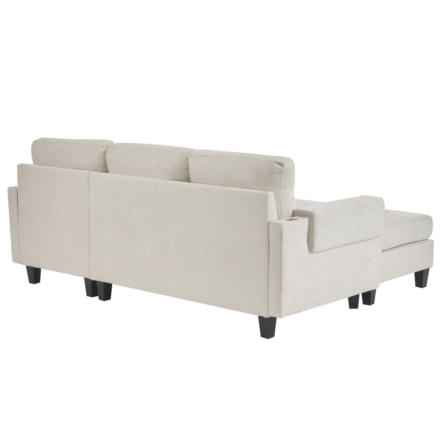 83.4" L-shaped Sofa Sectional Couch Sofa Bed with Two USB Ports, a Movable Ottoman and a Reversible Chaise Lounge for Living Room, Beige