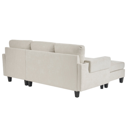 83.4" L-shaped Sofa Sectional Couch Sofa Bed with Two USB Ports, a Movable Ottoman and a Reversible Chaise Lounge for Living Room, Beige