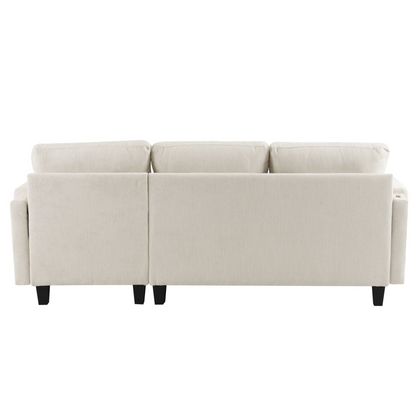 83.4" L-shaped Sofa Sectional Couch Sofa Bed with Two USB Ports, a Movable Ottoman and a Reversible Chaise Lounge for Living Room, Beige