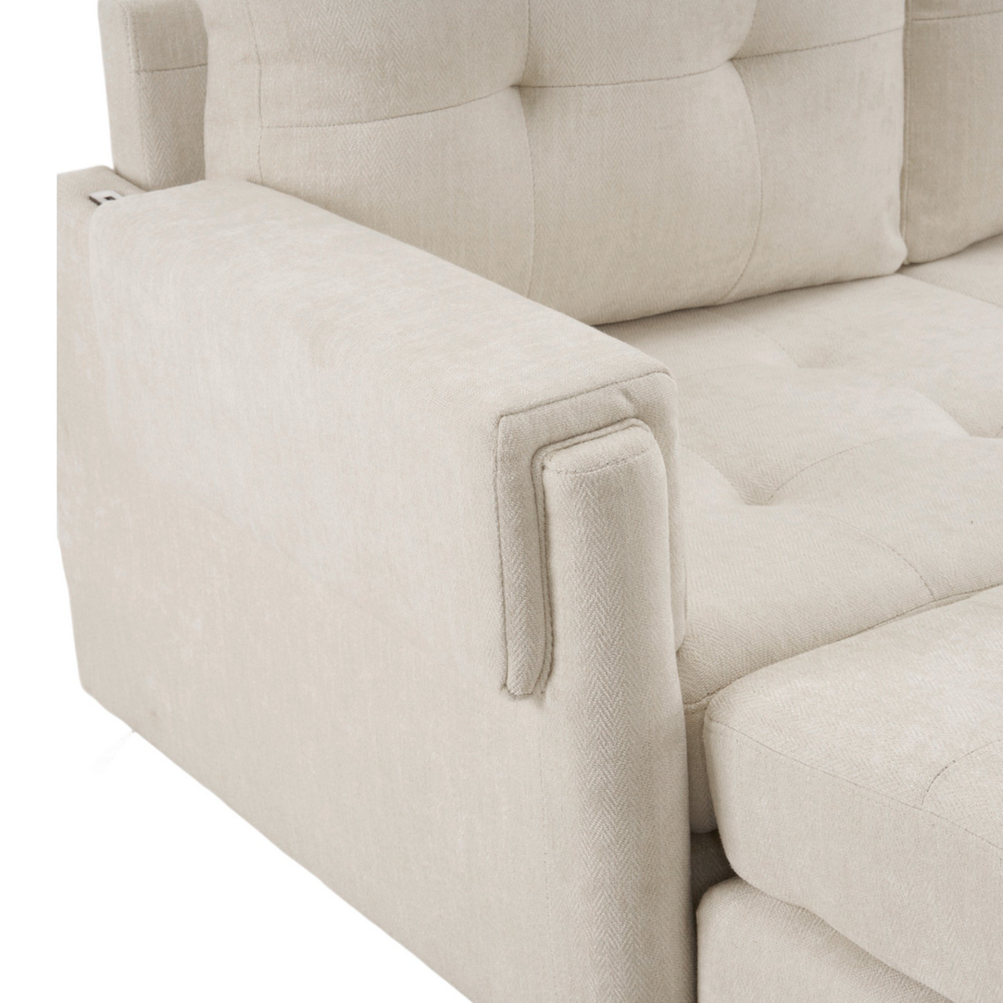 83.4" L-shaped Sofa Sectional Couch Sofa Bed with Two USB Ports, a Movable Ottoman and a Reversible Chaise Lounge for Living Room, Beige