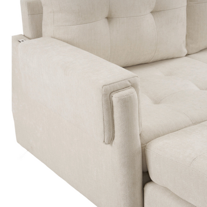 83.4" L-shaped Sofa Sectional Couch Sofa Bed with Two USB Ports, a Movable Ottoman and a Reversible Chaise Lounge for Living Room, Beige