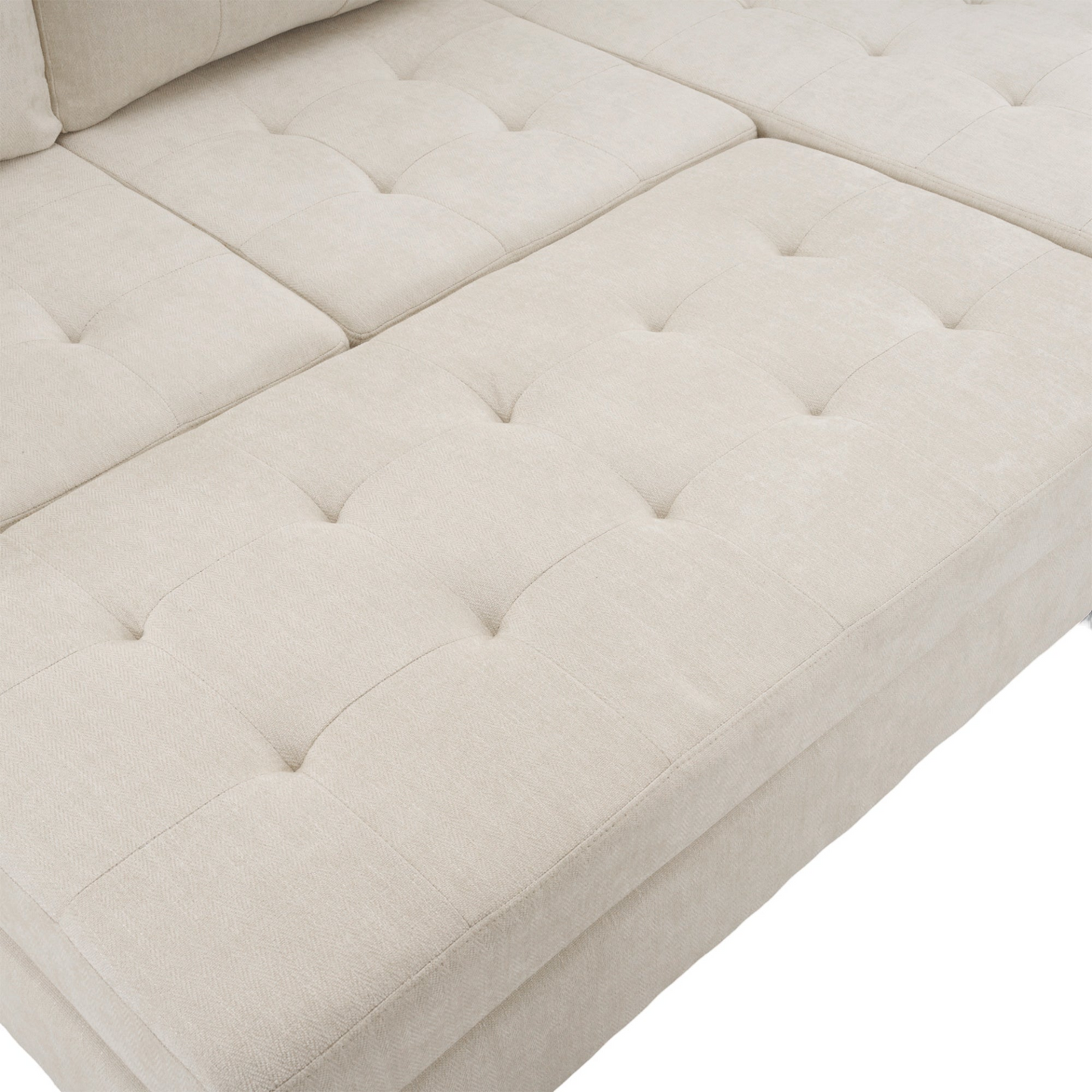 83.4" L-shaped Sofa Sectional Couch Sofa Bed with Two USB Ports, a Movable Ottoman and a Reversible Chaise Lounge for Living Room, Beige