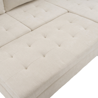 83.4" L-shaped Sofa Sectional Couch Sofa Bed with Two USB Ports, a Movable Ottoman and a Reversible Chaise Lounge for Living Room, Beige
