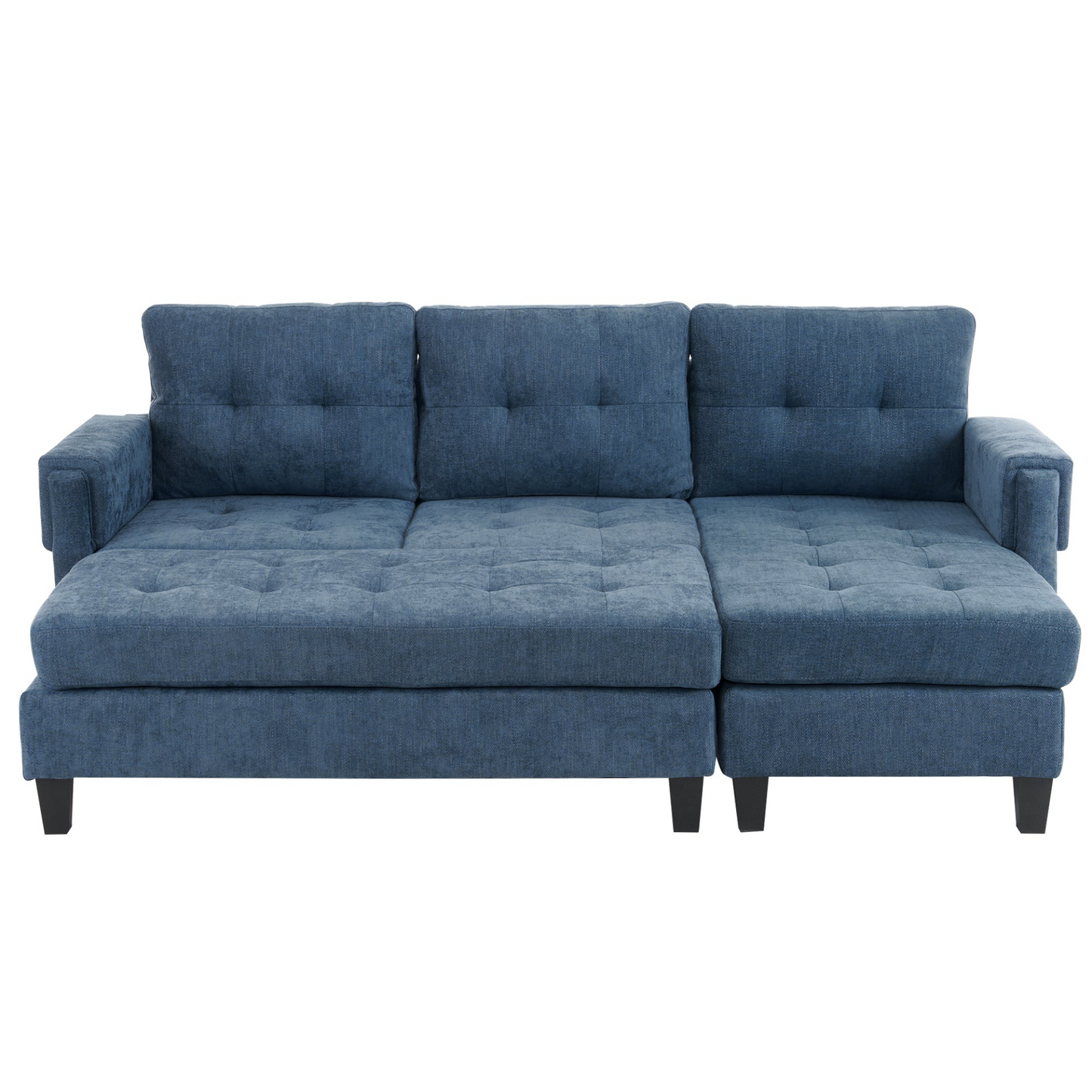 83.4" L-shaped Sofa Sectional Couch Sofa Bed with Two USB Ports, a Movable Ottoman and a Reversible Chaise Lounge for Living Room, Navy Blue