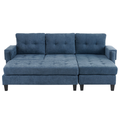 83.4" L-shaped Sofa Sectional Couch Sofa Bed with Two USB Ports, a Movable Ottoman and a Reversible Chaise Lounge for Living Room, Navy Blue