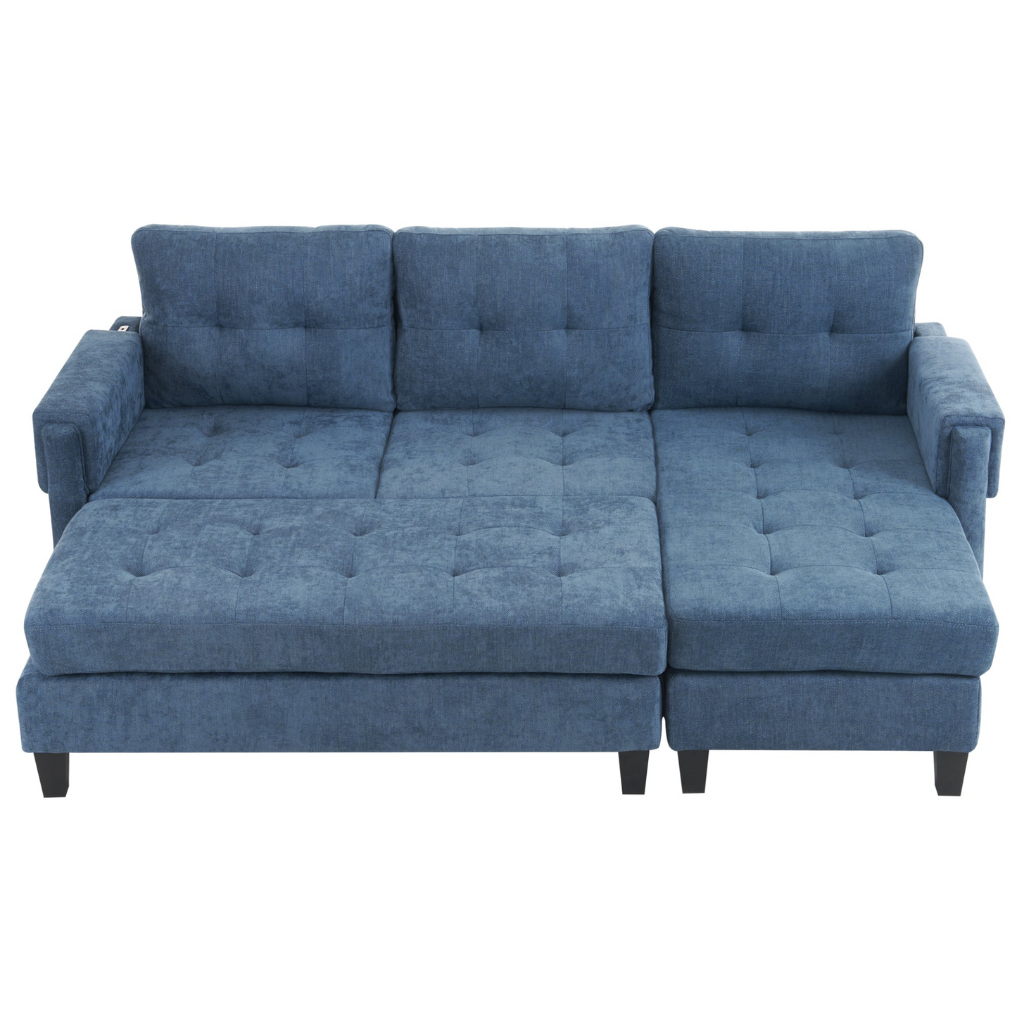 83.4" L-shaped Sofa Sectional Couch Sofa Bed with Two USB Ports, a Movable Ottoman and a Reversible Chaise Lounge for Living Room, Navy Blue