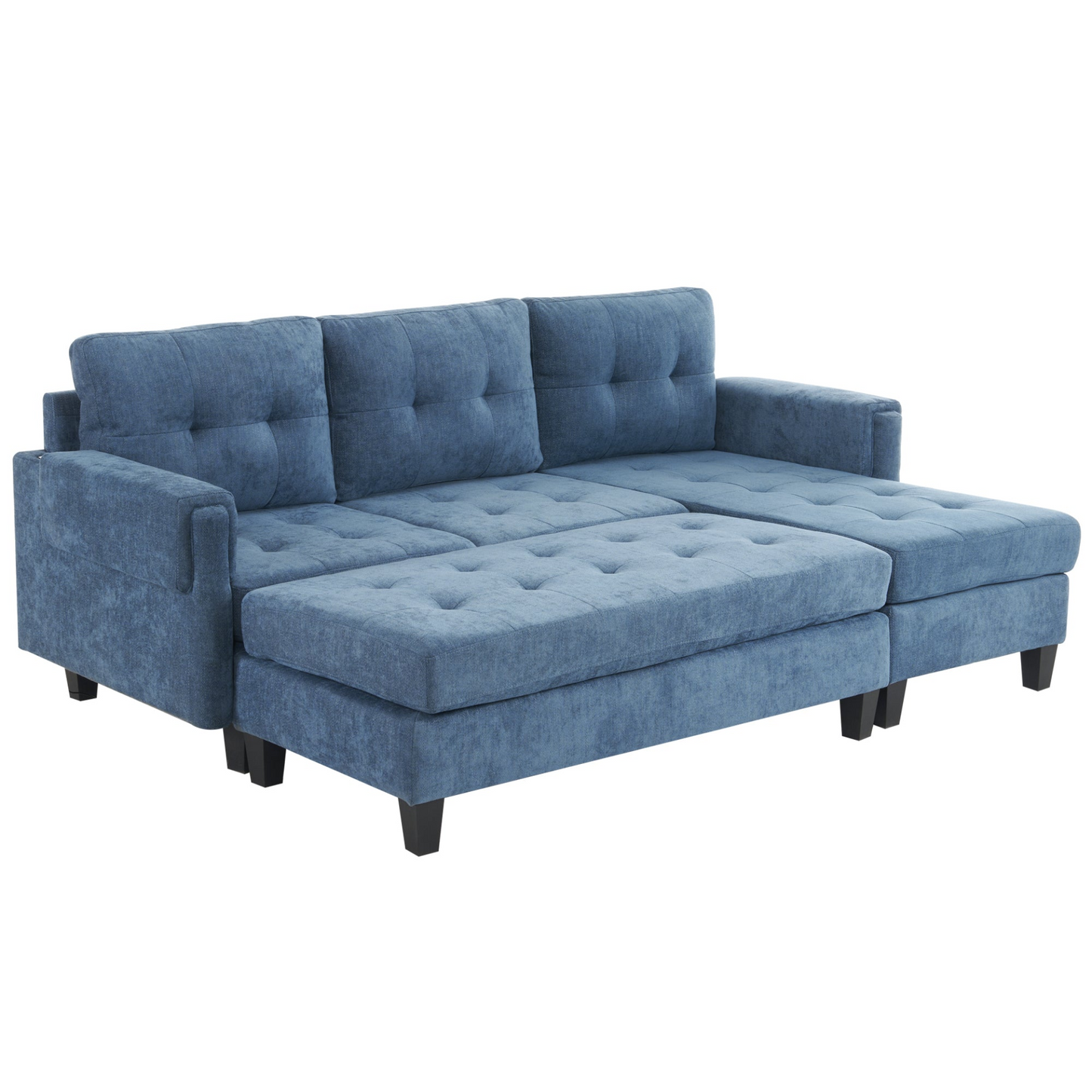 83.4" L-shaped Sofa Sectional Couch Sofa Bed with Two USB Ports, a Movable Ottoman and a Reversible Chaise Lounge for Living Room, Navy Blue