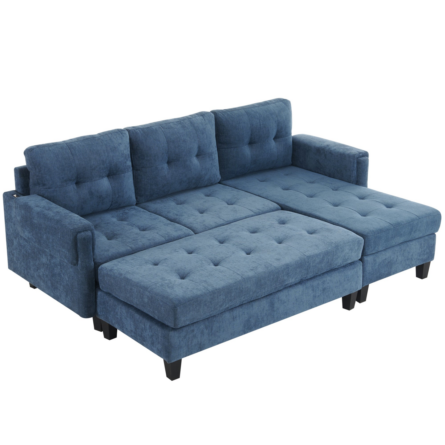 83.4" L-shaped Sofa Sectional Couch Sofa Bed with Two USB Ports, a Movable Ottoman and a Reversible Chaise Lounge for Living Room, Navy Blue