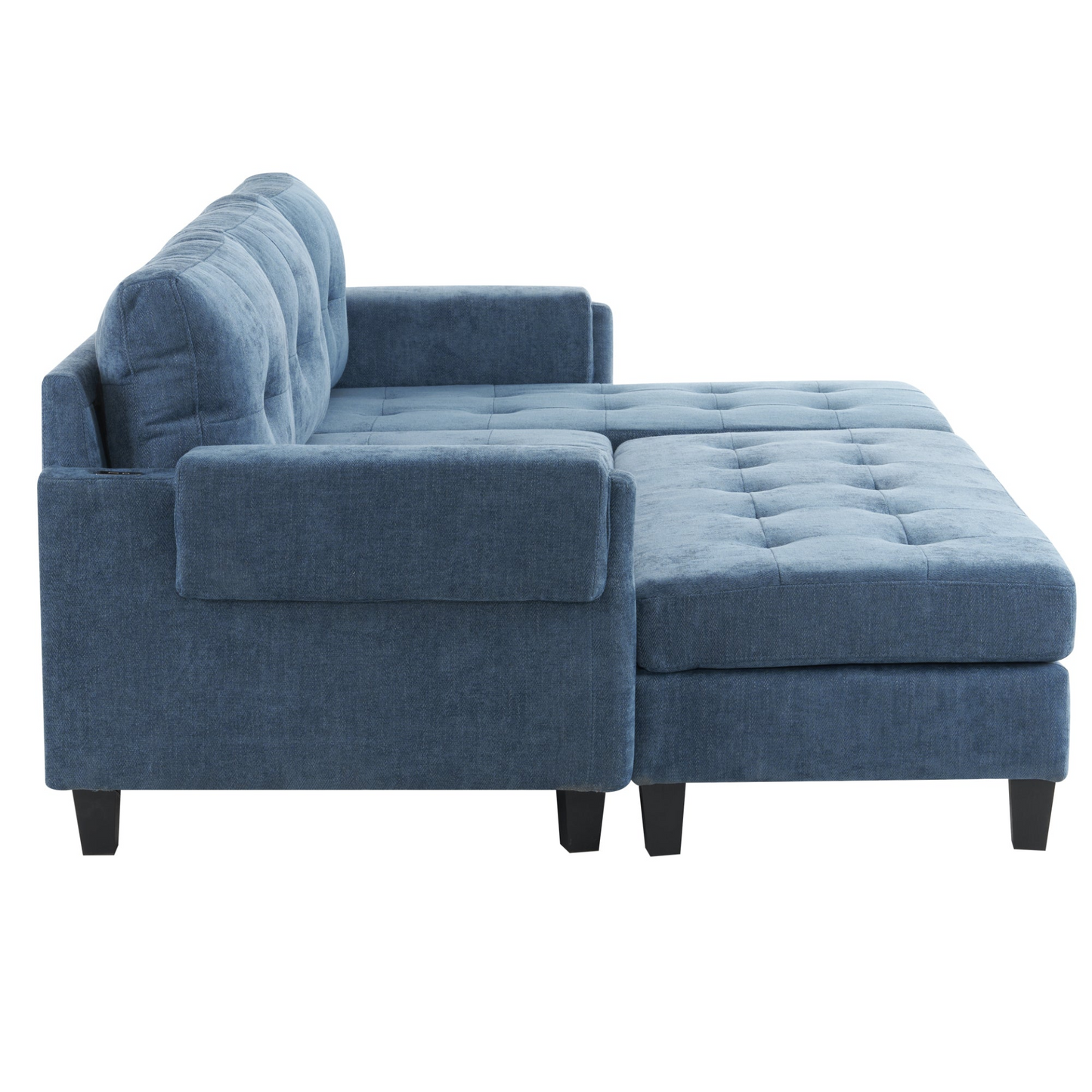 83.4" L-shaped Sofa Sectional Couch Sofa Bed with Two USB Ports, a Movable Ottoman and a Reversible Chaise Lounge for Living Room, Navy Blue