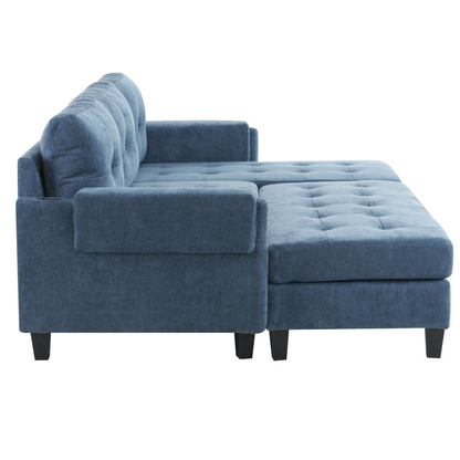83.4" L-shaped Sofa Sectional Couch Sofa Bed with Two USB Ports, a Movable Ottoman and a Reversible Chaise Lounge for Living Room, Navy Blue