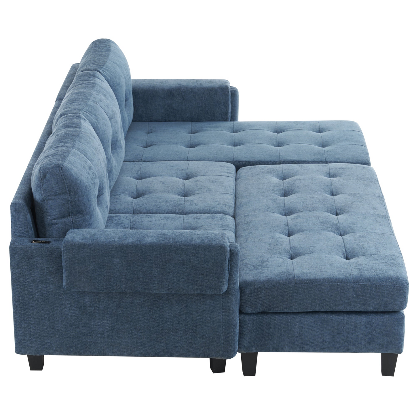 83.4" L-shaped Sofa Sectional Couch Sofa Bed with Two USB Ports, a Movable Ottoman and a Reversible Chaise Lounge for Living Room, Navy Blue