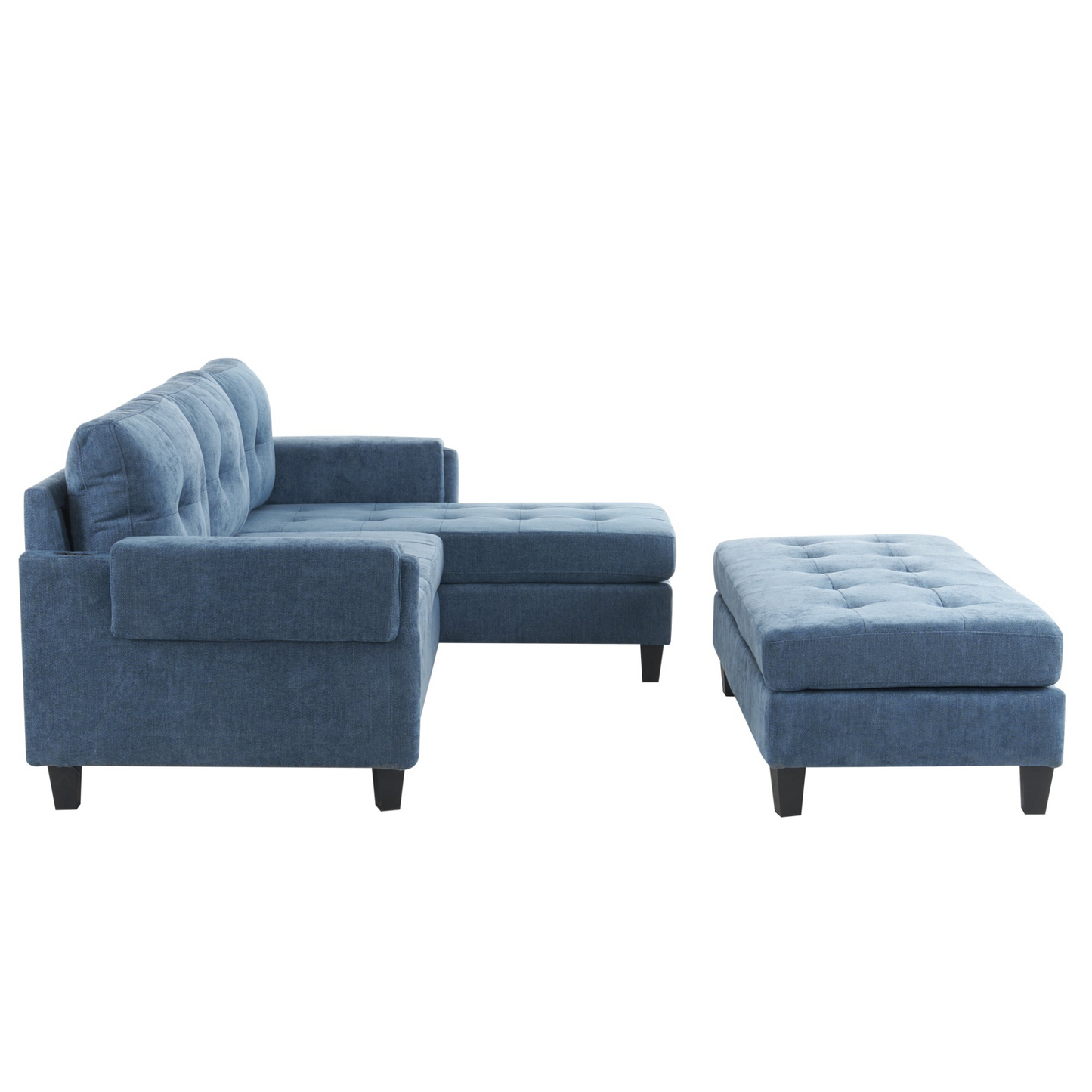 83.4" L-shaped Sofa Sectional Couch Sofa Bed with Two USB Ports, a Movable Ottoman and a Reversible Chaise Lounge for Living Room, Navy Blue