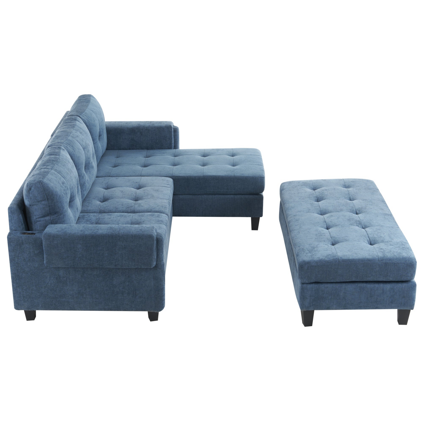 83.4" L-shaped Sofa Sectional Couch Sofa Bed with Two USB Ports, a Movable Ottoman and a Reversible Chaise Lounge for Living Room, Navy Blue