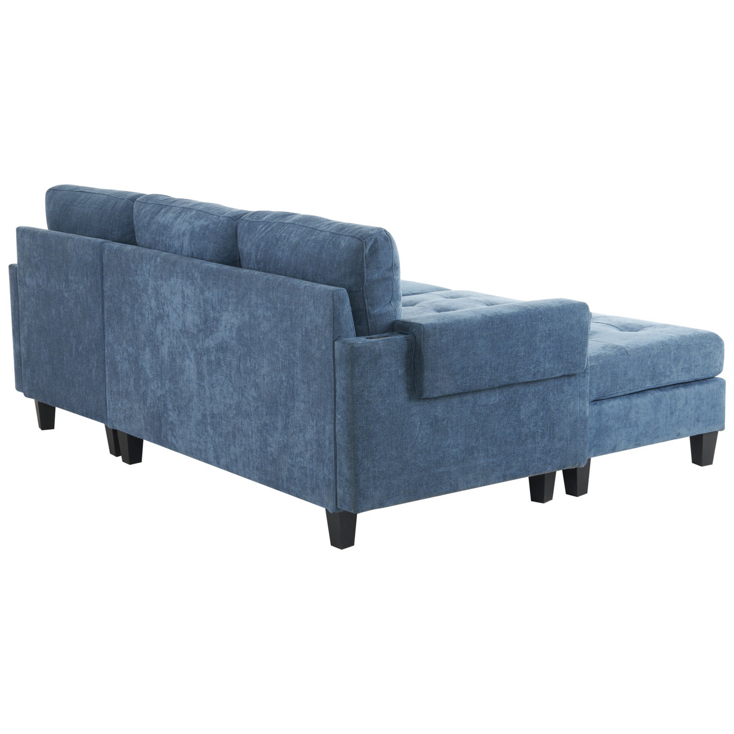 83.4" L-shaped Sofa Sectional Couch Sofa Bed with Two USB Ports, a Movable Ottoman and a Reversible Chaise Lounge for Living Room, Navy Blue