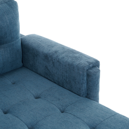 83.4" L-shaped Sofa Sectional Couch Sofa Bed with Two USB Ports, a Movable Ottoman and a Reversible Chaise Lounge for Living Room, Navy Blue